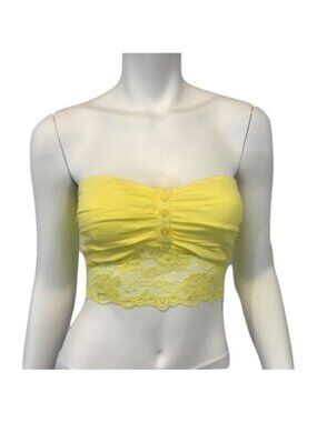 Bozzolo Yellow Contrast Lace Bandeau With Button Front Detail & Stretch Fabric